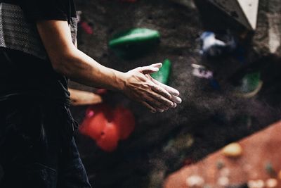 High angle view of man holding woman standing