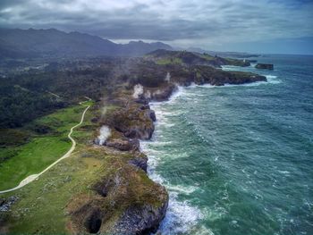 View of the cliffs and blowholes at bufones arenillas, asturias, spain