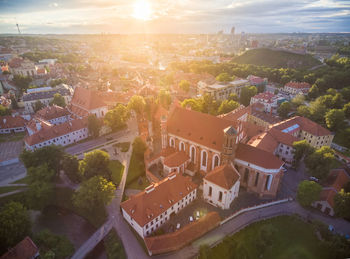 Vilnius old town and st. anne church. one of the famous church in lithuania. sunset.