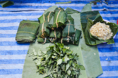 High angle view of vegetables on street market