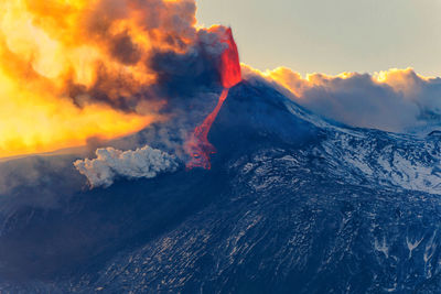 Summit of the erupting volcano etna
