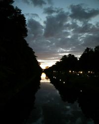 Reflection of silhouette trees in water