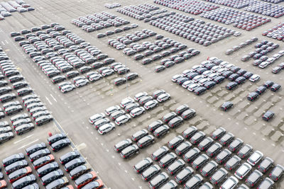 High angle view of cars in parking lot