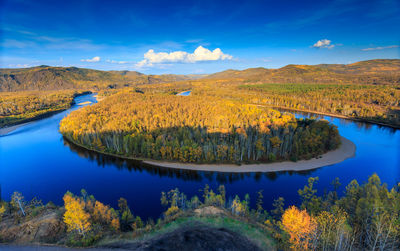 Scenic view of lake against sky during autumn