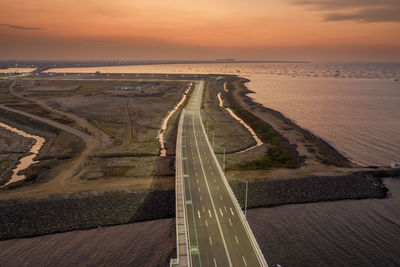 High angle view of road against sky during sunset