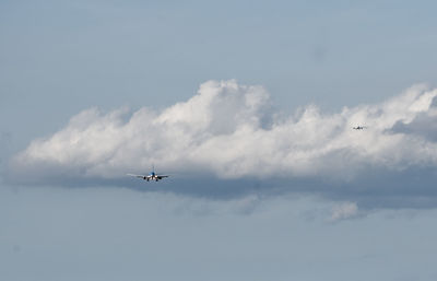 Low angle view of airplane flying in sky