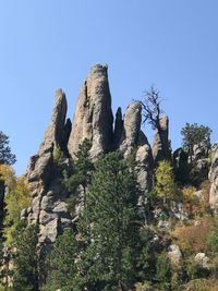 Low angle view of rock formation against sky