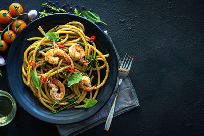 High angle view of food in bowl on table
