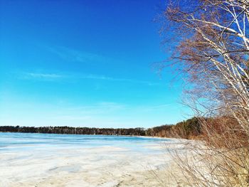 Scenic view of sea against clear blue sky