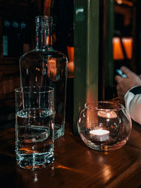 Close-up of beer glass on table