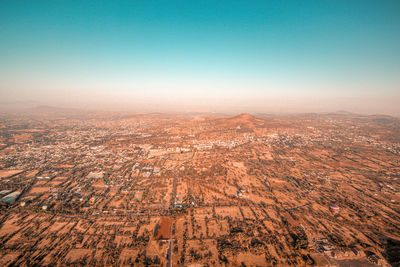 High angle view of cityscape against clear sky