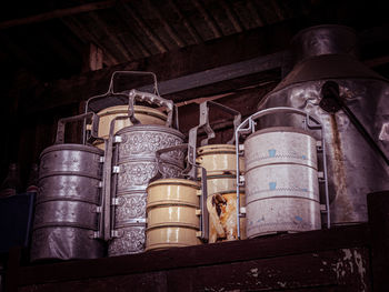 Low angle view of old machinery in industry