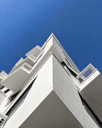 Low angle view of building against clear blue sky