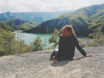 Rear view of woman looking at view