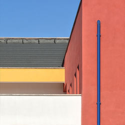 Low angle view of building against clear blue sky