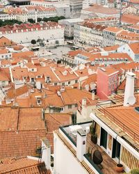 High angle view of buildings in city