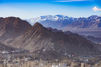 Scenic view of snowcapped mountains against sky