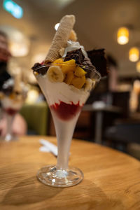 Close-up of ice cream on table