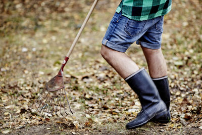 A man scratches leaves