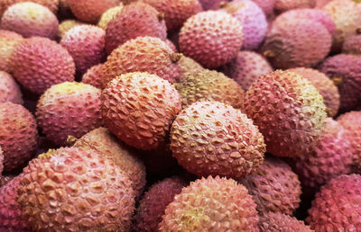 Close up shot of red exotic chinese lychee fruits
