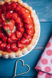 Directly above shot of strawberry cake