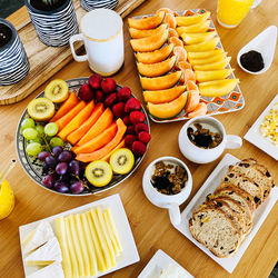 High angle view of breakfast on table