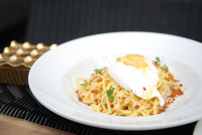 Close-up of food in plate on table
