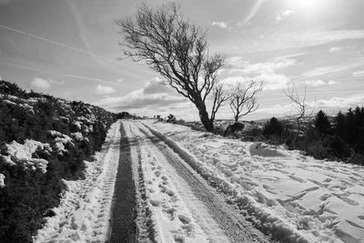 Scenic view of snow covered landscape against sky