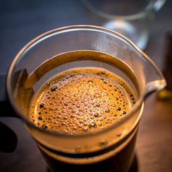 High angle view of coffee on table