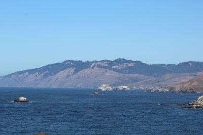 Scenic view of sea against clear blue sky