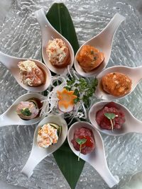 High angle view of food on table