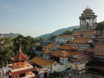 High angle view of buildings in city