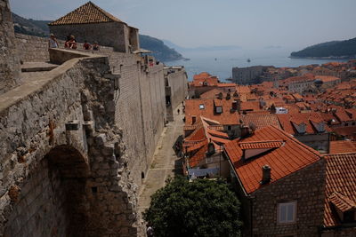 High angle view of buildings in city