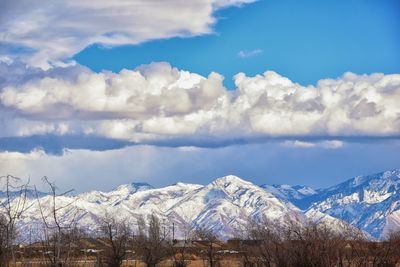 Scenic view of snowcapped mountains against sky