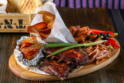 Close-up of meal served on table