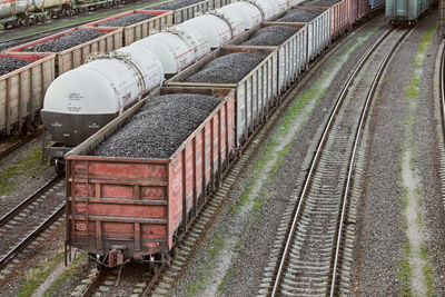 High angle view of train on railroad tracks