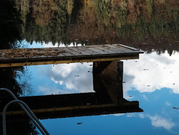 Reflection of trees in lake against sky