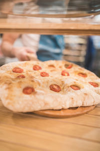 Close-up of pizza on table