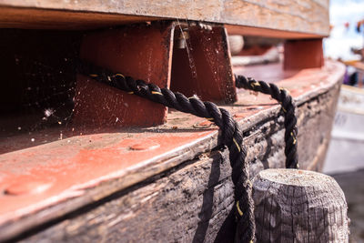 Close-up of rope on boat