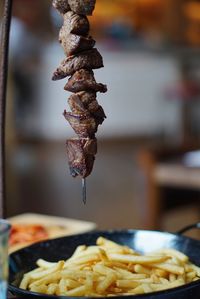 Close-up of meat on skewer