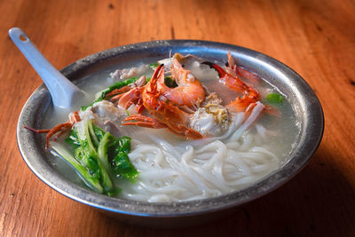 High angle view of food in bowl on table