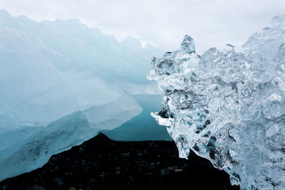 Close-up of frozen water during winter