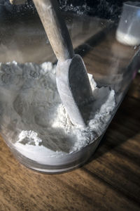 High angle view of ice cream in bowl on table