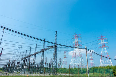 Electricity pylon against blue sky