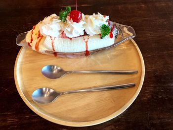 High angle view of  ice cream cake on table