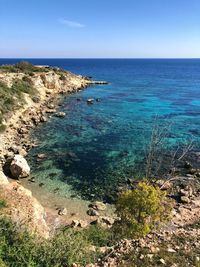 Scenic view of sea against clear sky