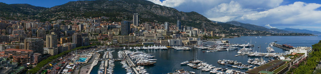 High angle view of city at waterfront