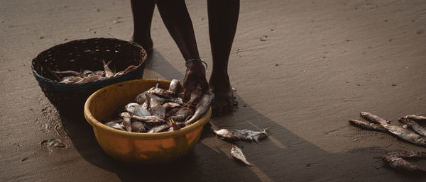 High angle view of food on table at beach