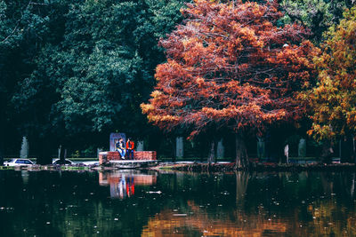 Reflection of trees in lake during autumn