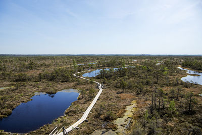 High angle view of road against clear sky